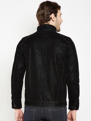 black solid leatherette biker jacket - 15822779 - Standard Image - 3