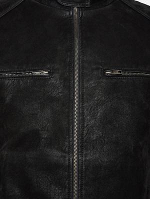 black solid leatherette biker jacket - 15822779 - Standard Image - 4