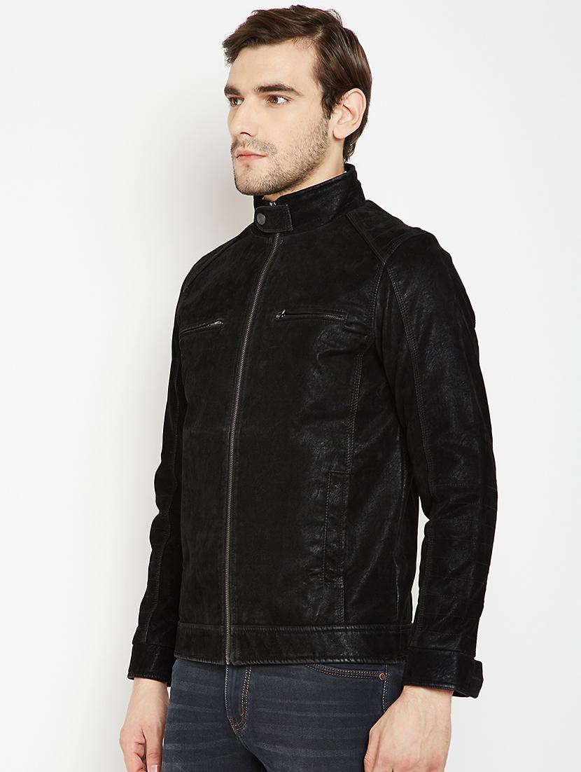 black solid leatherette biker jacket - 15822779 - Zoom Image - 2