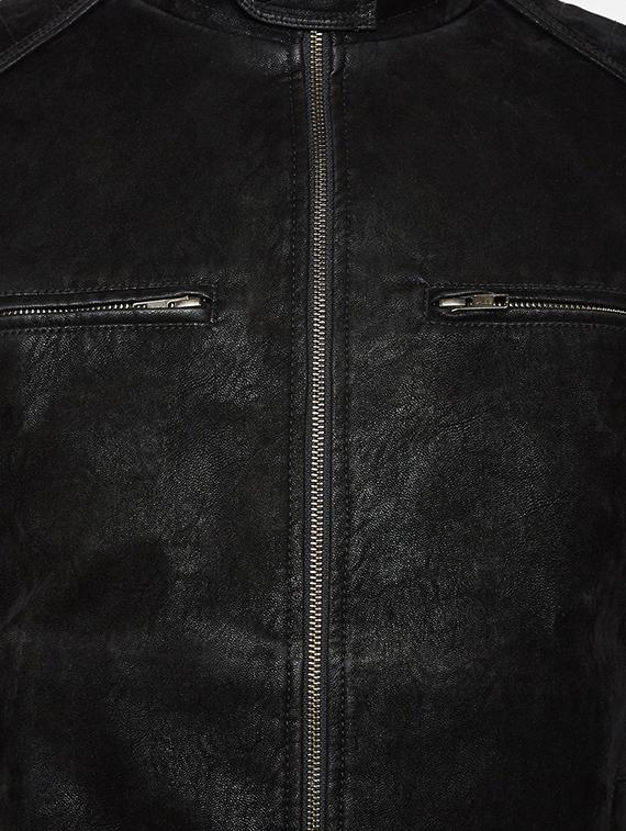 black solid leatherette biker jacket - 15822779 - Zoom Image - 4