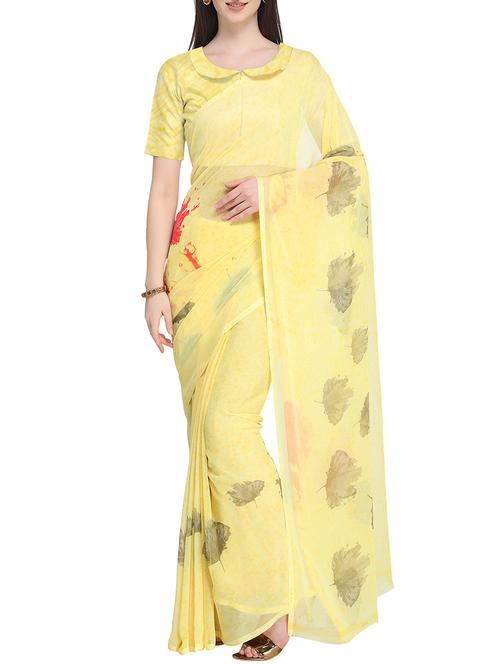 leaf printed saree with blouse - 15822859 - Very Small Image - 1