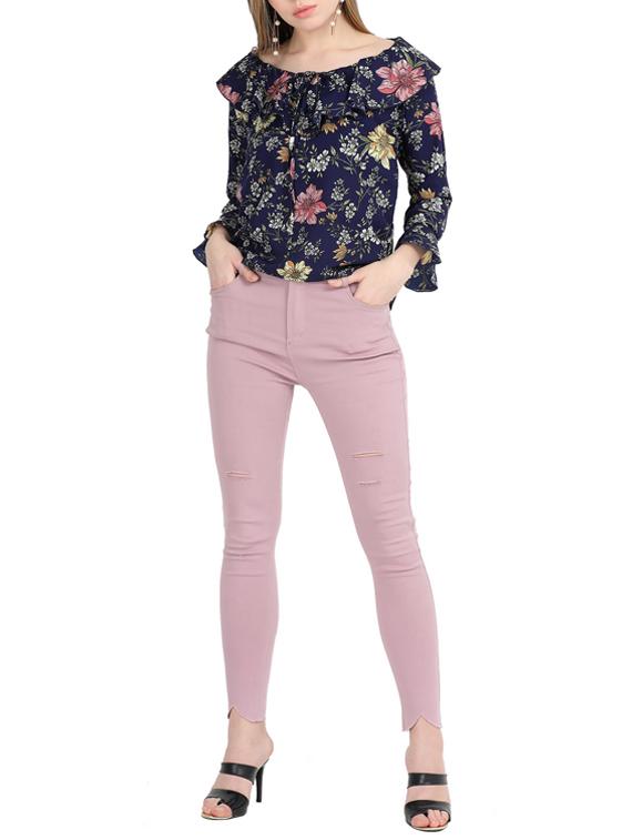 ruffle detail floral tie-up top - 15823547 - Zoom Image - 4
