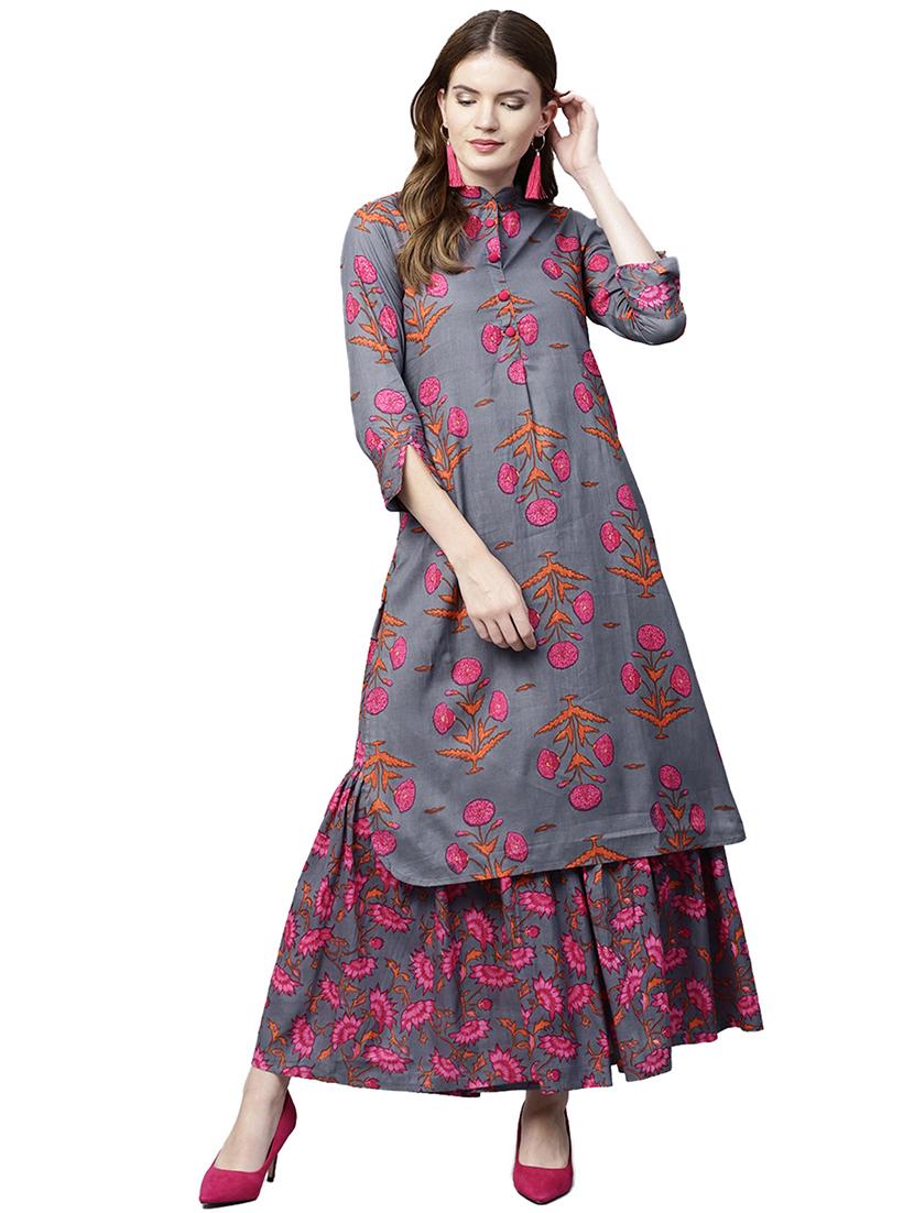 Printed kurta with sharara set - 15823589 - Zoom Image - 1