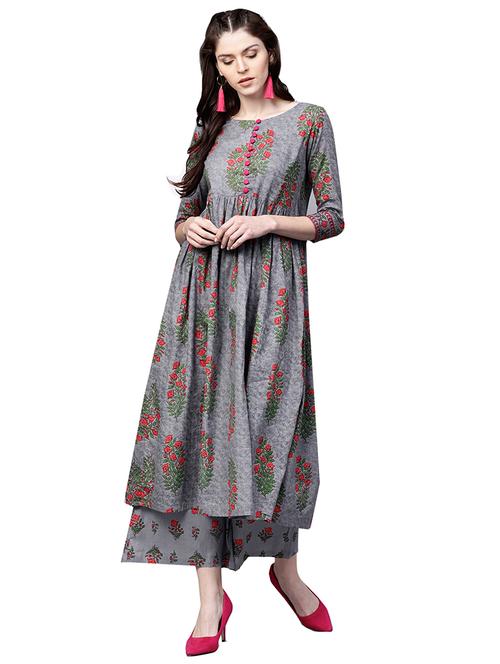 printed flared kurta with palazzo set - 15823600 - Standard Image - 1