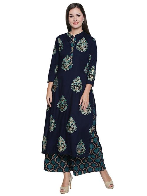 printed kurta with palazzo set - 15823603 - Standard Image - 1