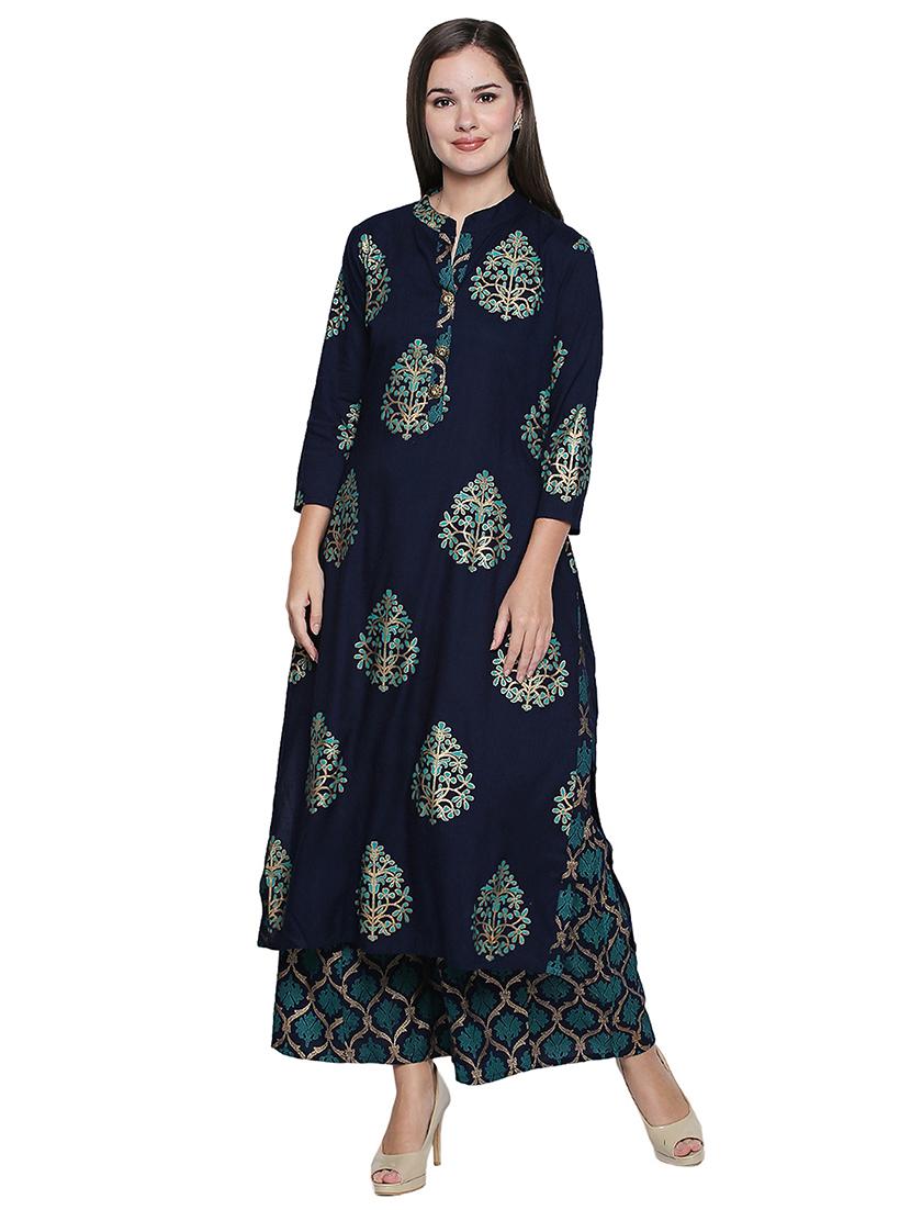 printed kurta with palazzo set - 15823603 - Zoom Image - 1