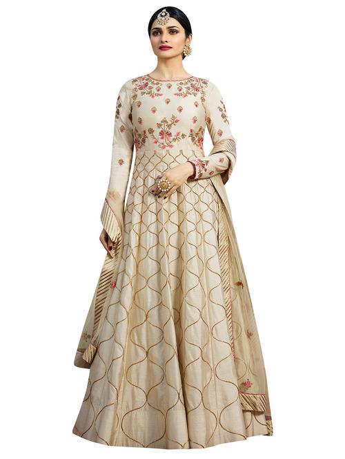 embroidered semi-stitched anarkali suit - 15823751 - Standard Image - 1