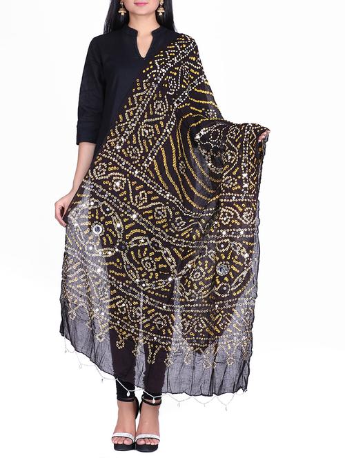 mirror work bandhani dupatta - 15824482 - Standard Image - 1