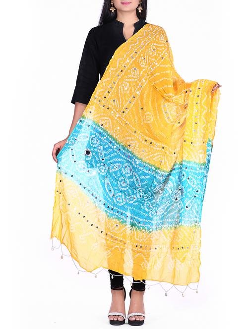 mirror work bandhani dupatta - 15824502 - Standard Image - 1