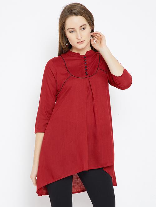 red viscose highlow kurti - 15824890 - Standard Image - 1