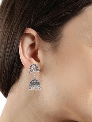 silver metal jhumka earring - 15826443 - Standard Image - 3