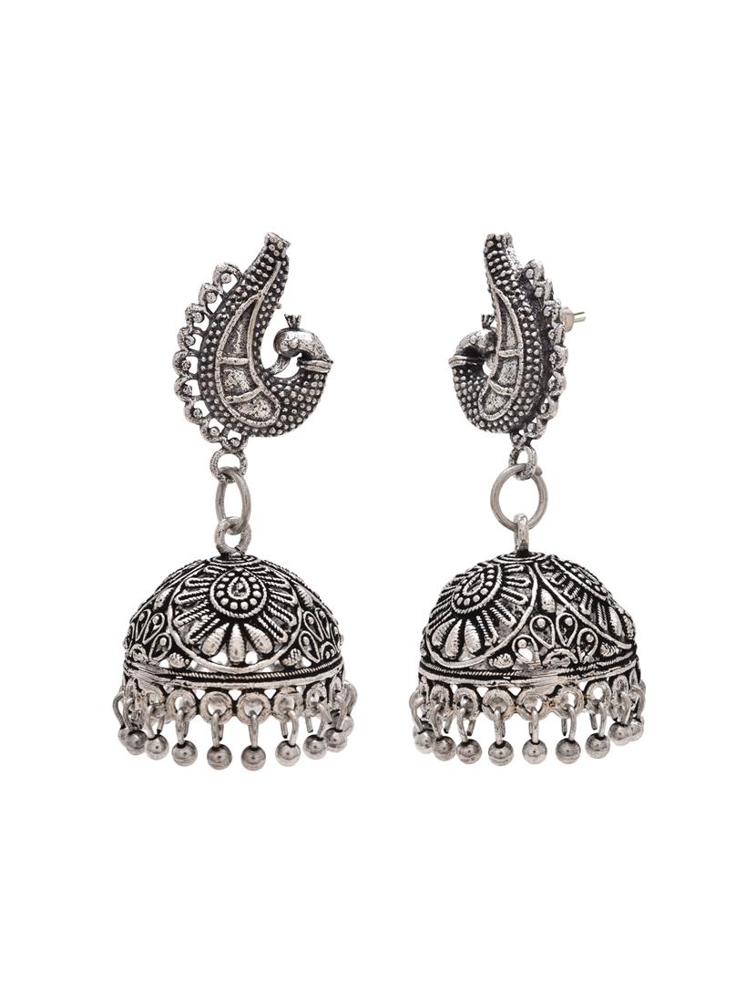silver metal jhumka earring - 15826445 - Zoom Image - 2