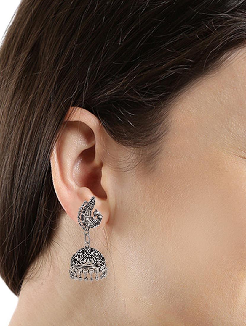 silver metal jhumka earring - 15826445 - Zoom Image - 3