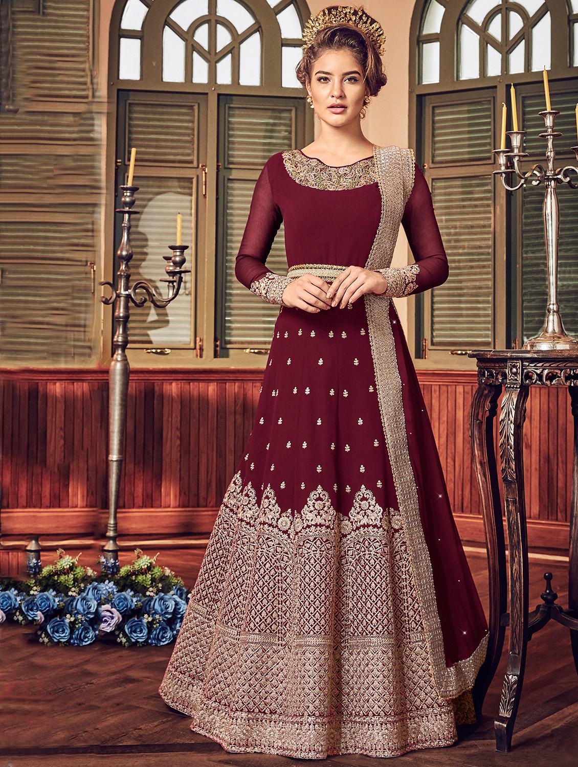 embroidered semi-stitched anarkali suit - 15827504 - Zoom Image - 1
