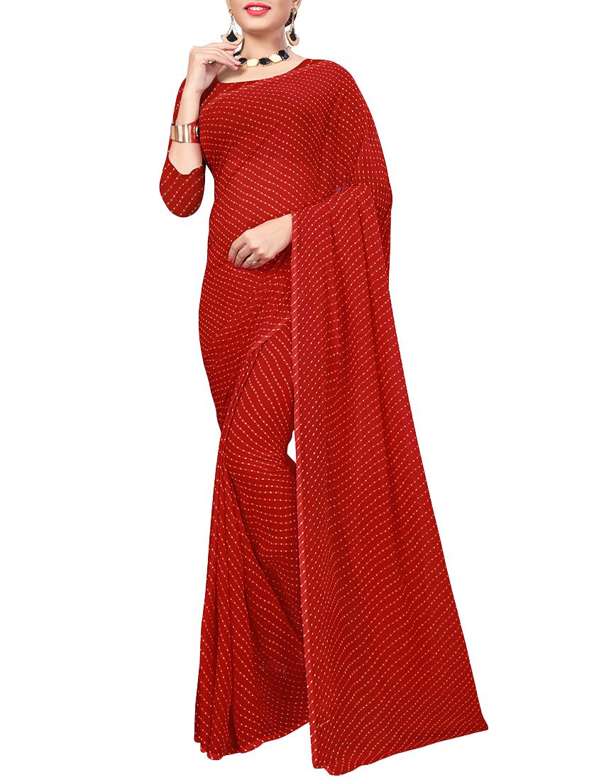 cherry red leheriya saree with blouse - 15827604 - Zoom Image - 1