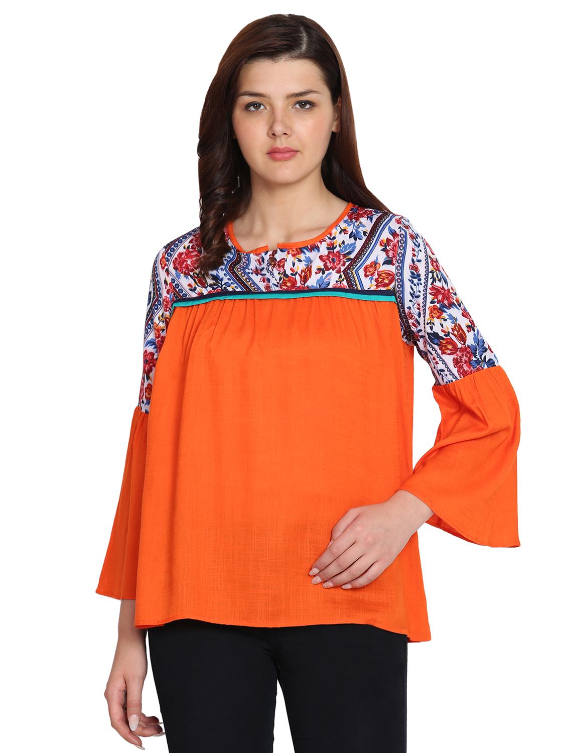 bell sleeved botanical print top - 15827771 - Zoom Image - 1