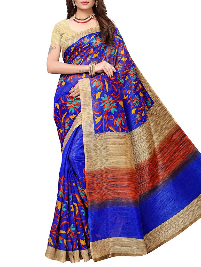 contrast border printed saree with unstiched blouse with blouse - 15827925 - Zoom Image - 1
