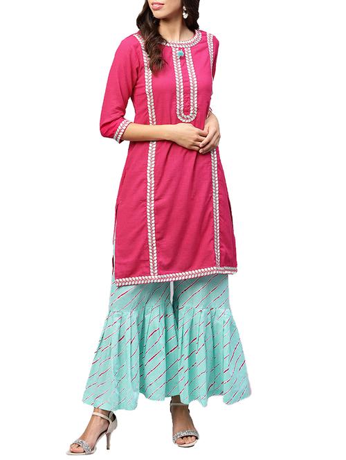 embroidered kurta with stripes sharara set - 15829354 - Very Small Image - 1