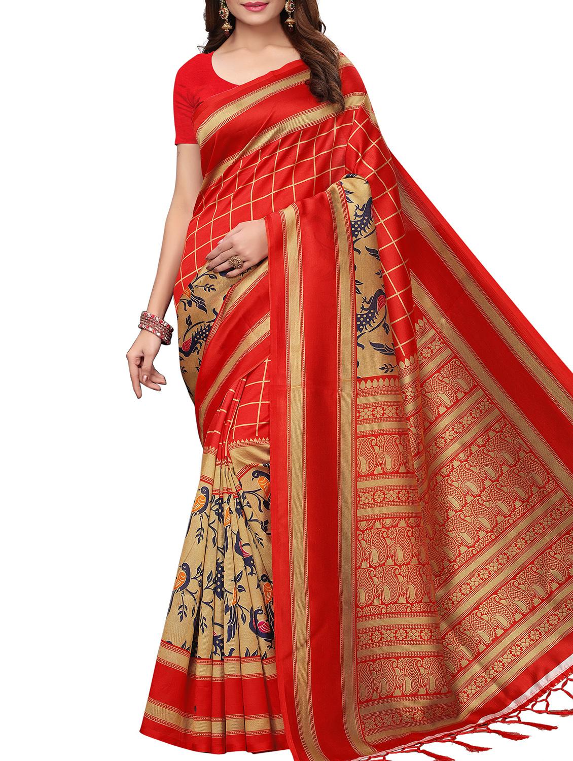 printed art silk saree with blouse - 15829583 - Zoom Image - 1
