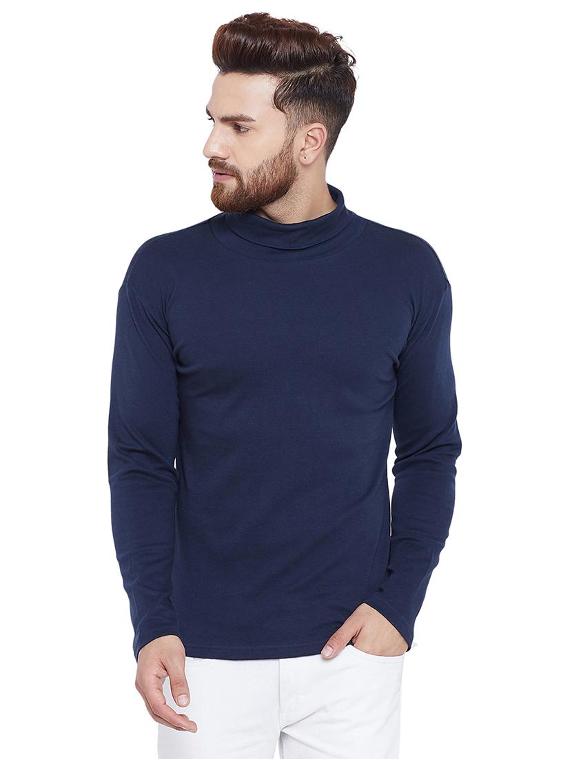 solid navy blue turtle neck t-shirt - 15831016 - Zoom Image - 1