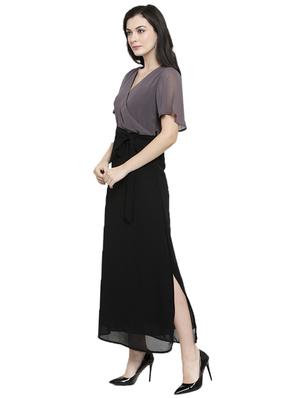 surplice neck side slit belted dress - 15831636 - Standard Image - 2