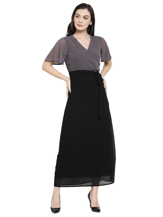 surplice neck side slit belted dress - 15831636 - Zoom Image - 1