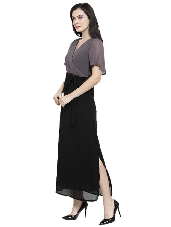 surplice neck side slit belted dress - 15831636 - Zoom Image - 2