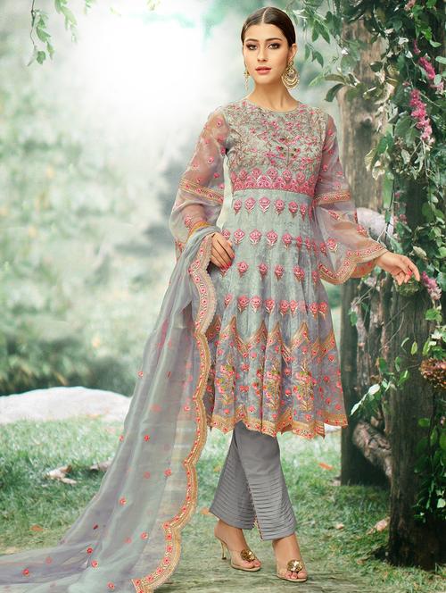 embroidered unstitched kalidaar suit - 15831795 - Very Small Image - 1
