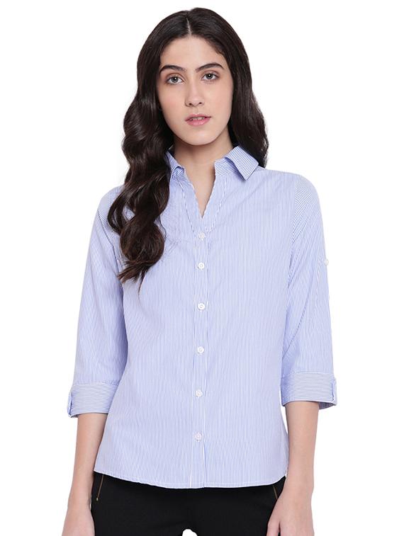 curved hem pinstriped shirt - 15831802 - Zoom Image - 1