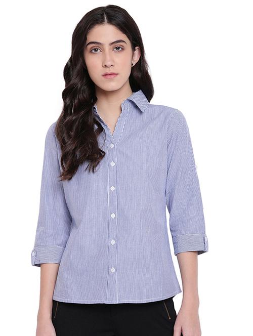 curved hem pinstriped shirt - 15831803 - Standard Image - 1