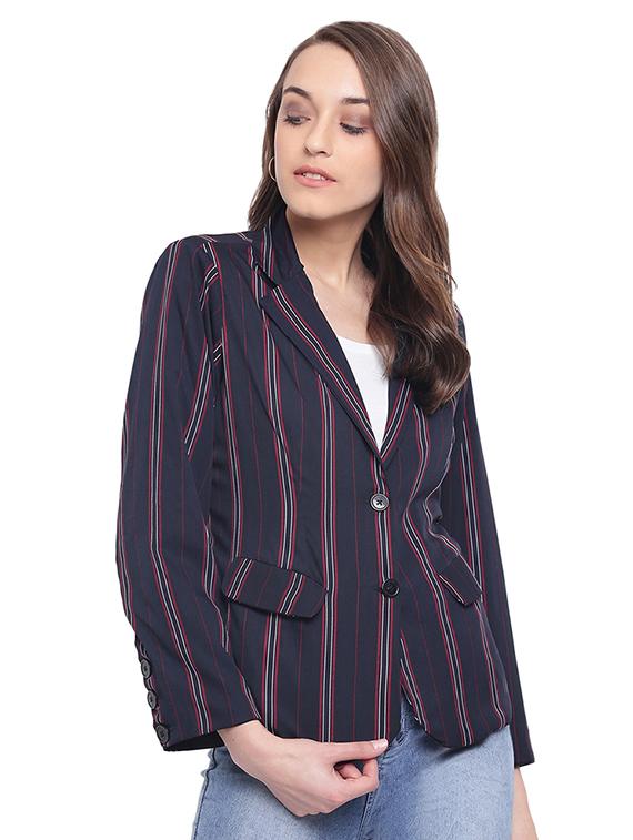 back slit striped casual blazer - 15831821 - Zoom Image - 1
