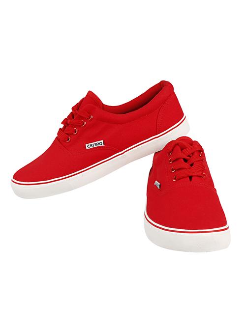 red Canvas lace up sneakers - 15834225 - Standard Image - 1