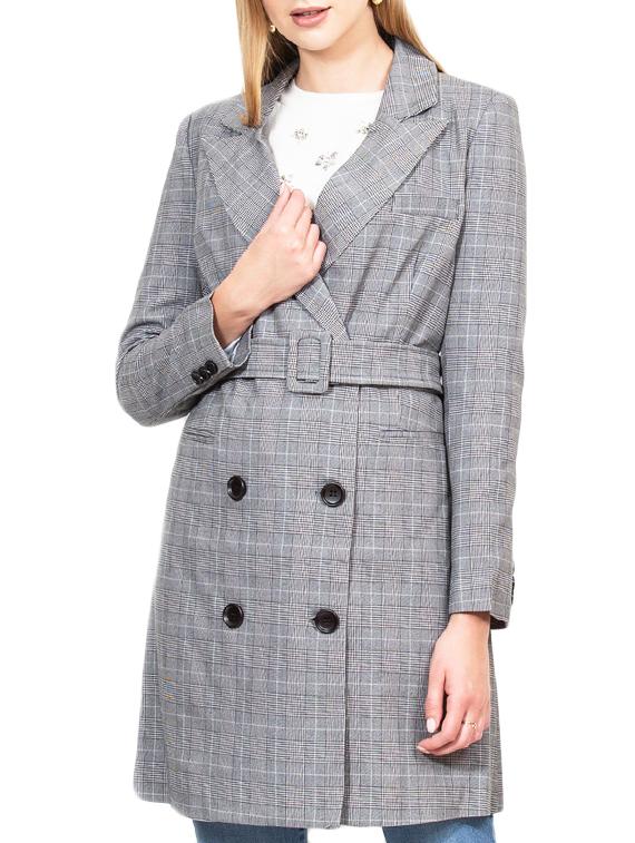 Button detail checkered belted coat - 15834793 - Zoom Image - 1