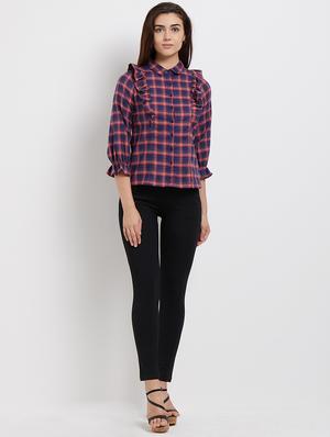 ruffle detail checkered shirt - 15835319 - Standard Image - 4