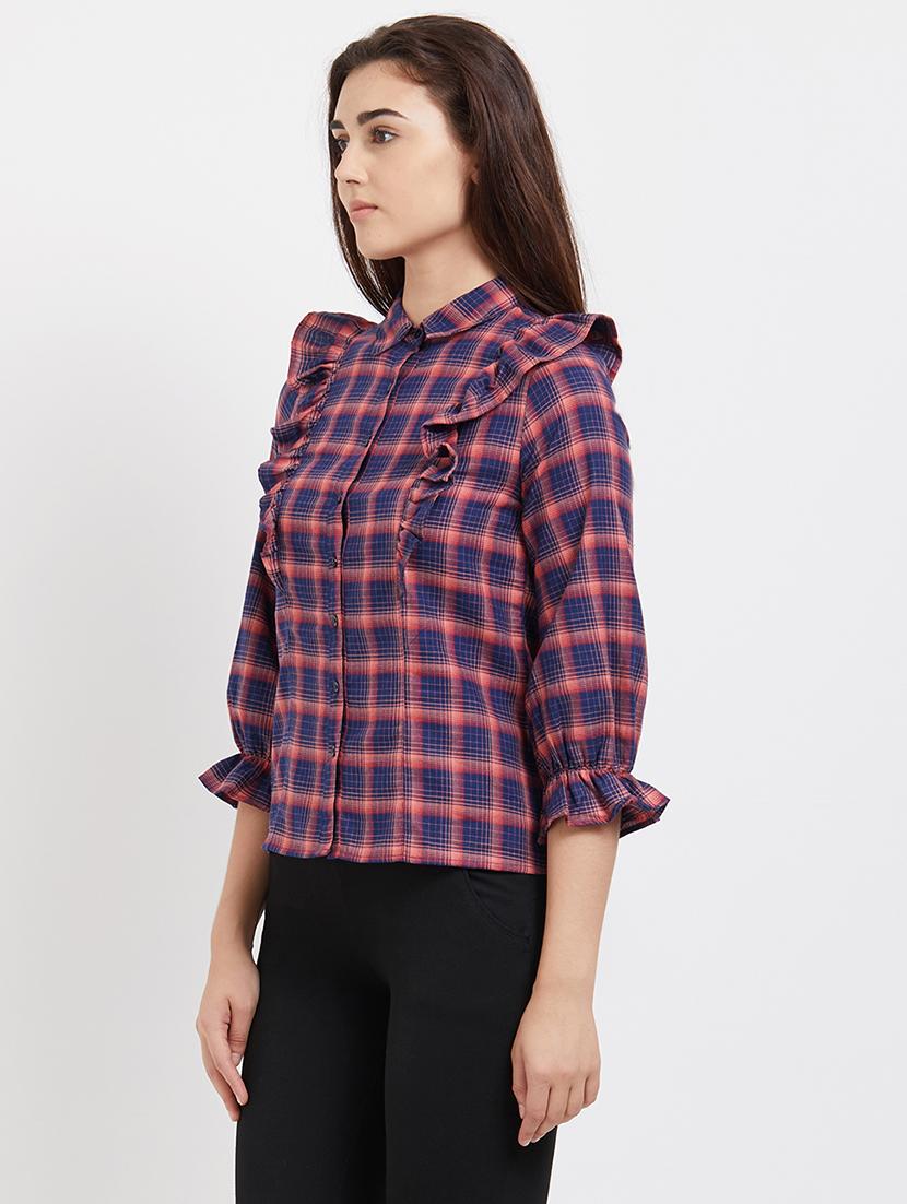 ruffle detail checkered shirt - 15835319 - Zoom Image - 2