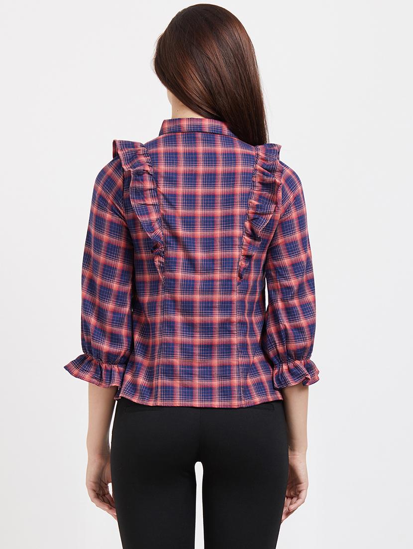 ruffle detail checkered shirt - 15835319 - Zoom Image - 3