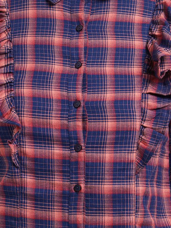 ruffle detail checkered shirt - 15835319 - Zoom Image - 5