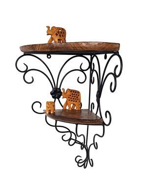 wall hanging fancy double bracket wooden, iron wall shelf - 15836043 - Standard Image - 2