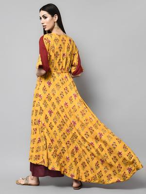 yellow viscose aline kurta - 15836307 - Standard Image - 3
