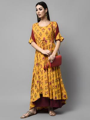 yellow viscose aline kurta - 15836307 - Standard Image - 4