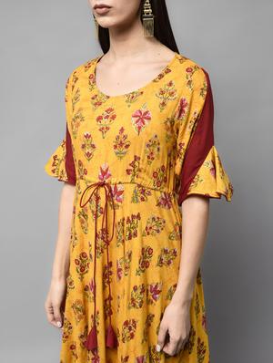 yellow viscose aline kurta - 15836307 - Standard Image - 5
