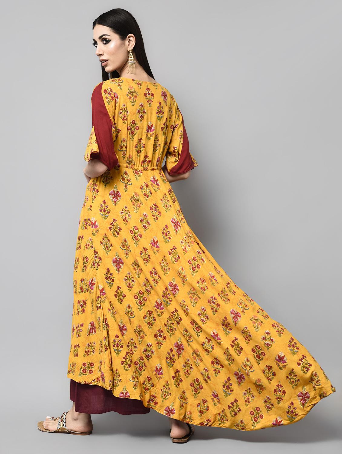 yellow viscose aline kurta - 15836307 - Zoom Image - 3