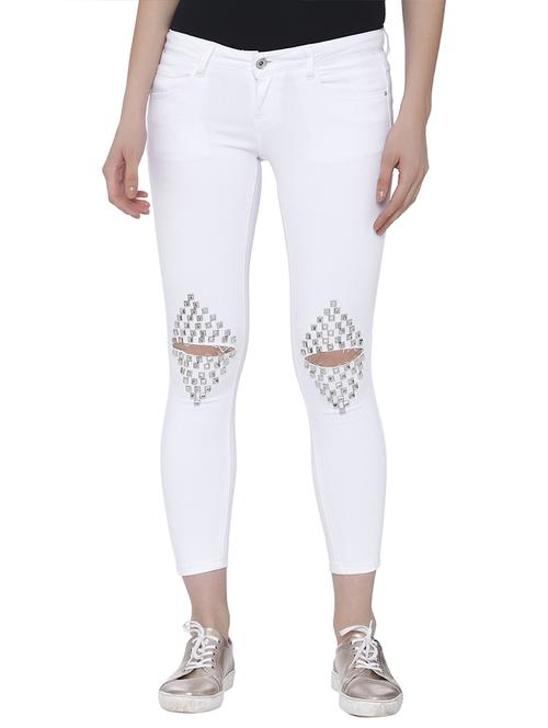 embellished knee slit jeans - 15836475 - Very Small Image - 1