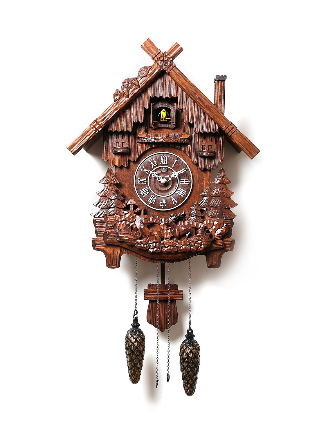 horo(imported)dark brown hand craft hut shaped wooden cuckoo clock45(l)x17(b)x59(h)cm - 15837577 - Zoom Image - 1
