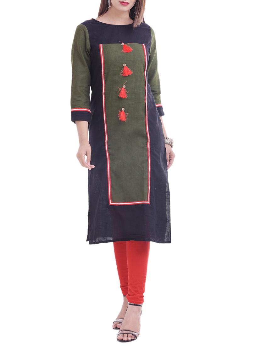 color block straight kurta with tassels - 15839788 - Zoom Image - 1