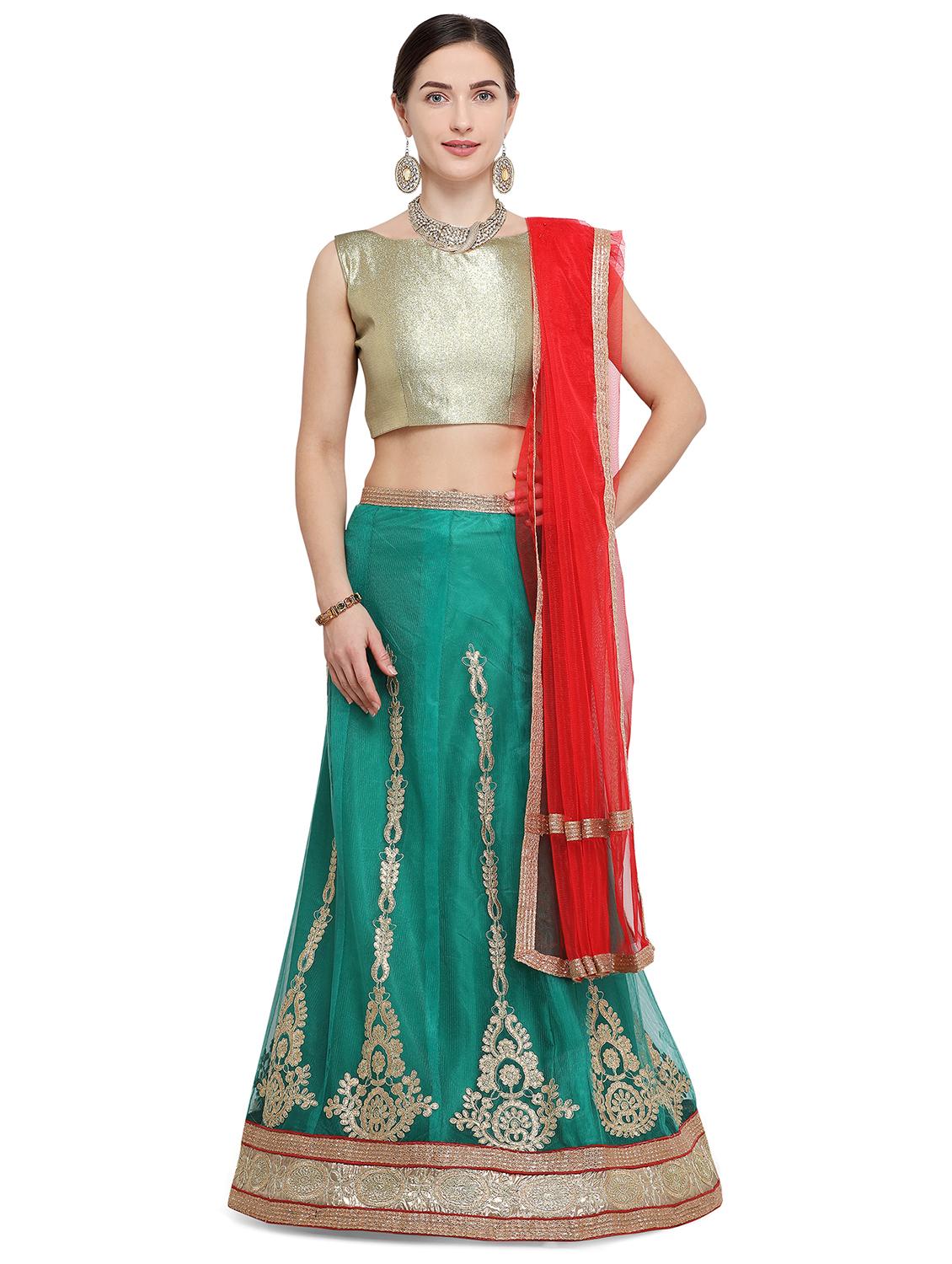 embroidered green flared lehenga - 15839994 - Zoom Image - 1