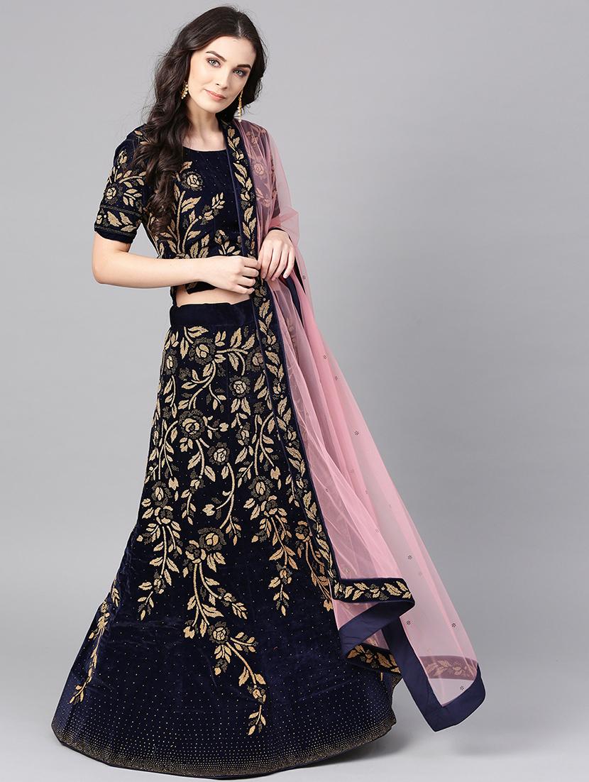 embroidered floral blue flared lehenga - 15839997 - Zoom Image - 1