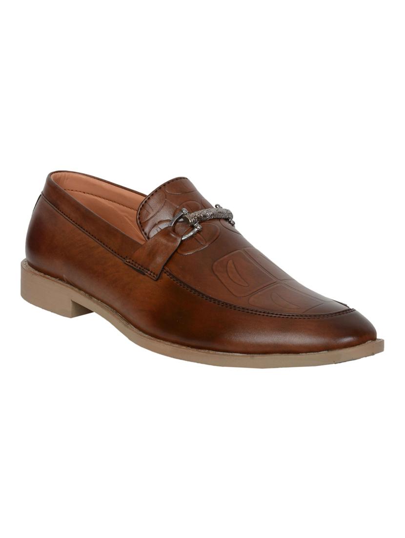 brown leatherette formal slip ons - 15840259 - Zoom Image - 1
