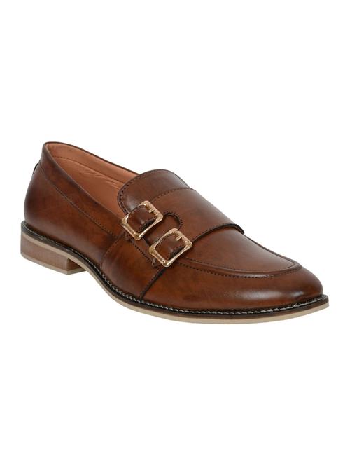 brown leatherette slip on monk straps - 15840261 - Standard Image - 1