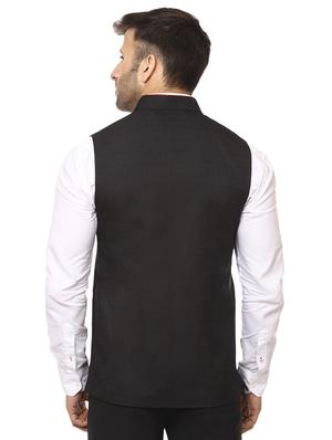 solid black nehru jacket - 15840495 - Standard Image - 3